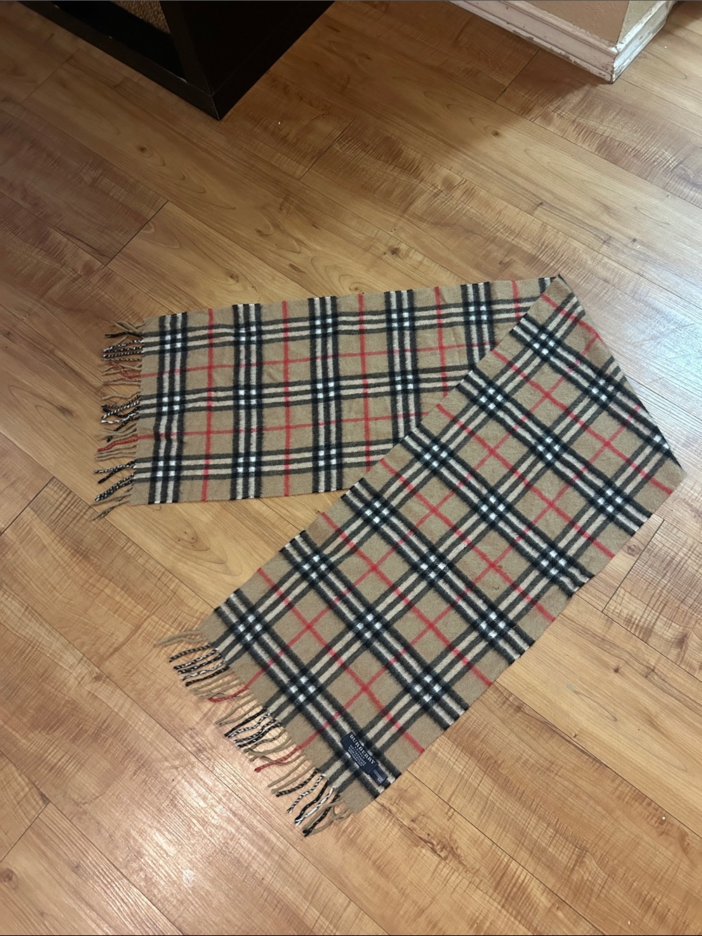 Burberry Beige Black & Red Classic Check Cashmere Scarf OS